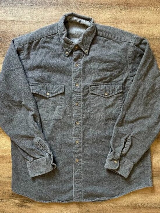 None Other - Men's Gray Casual Button-Down Shirt - Classic Long Sleeve